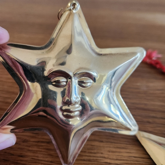 Vintage 90s Stamped Brass Metal Celestial Anthropomorphic Star Ornaments - Picture 4 of 9